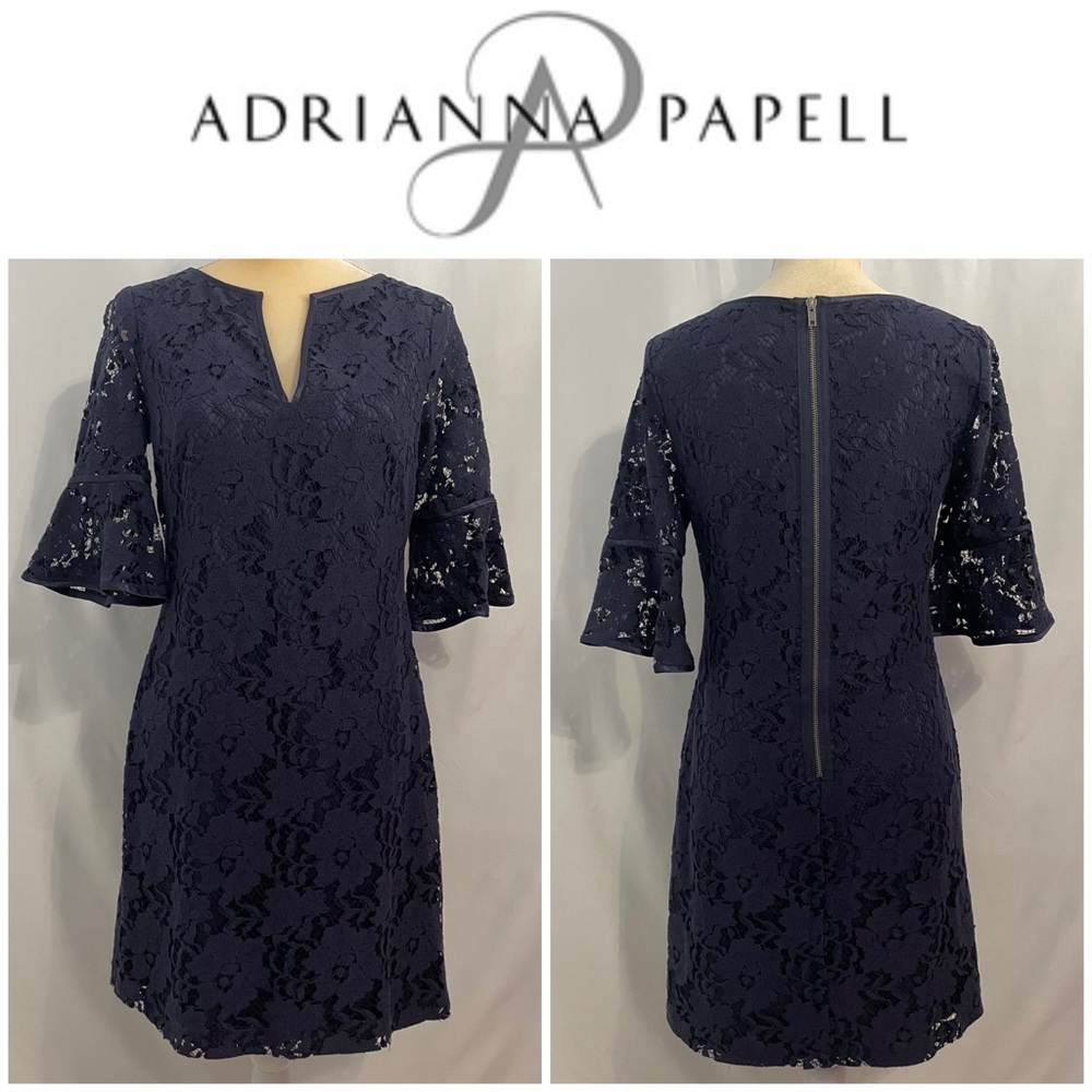 Adrianna Papell Blue Lace 3/4 Sleeve
Cocktail Dress.  Size 4